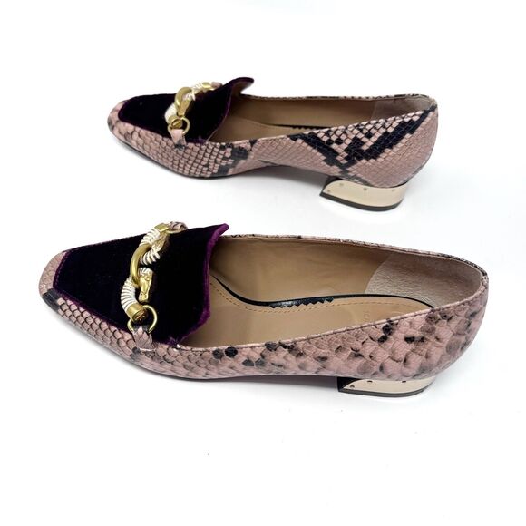 TORY BURCH Jessa Purple Velvet Pink Snake Reptile Heeled Loafer Size 7C - Picture 6 of 13